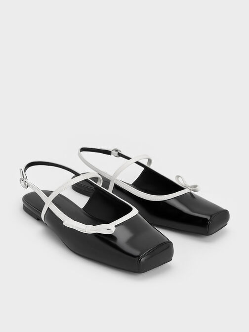 Two-Tone Bow Slingback Mary Jane Flats, Black Boxed, hi-res