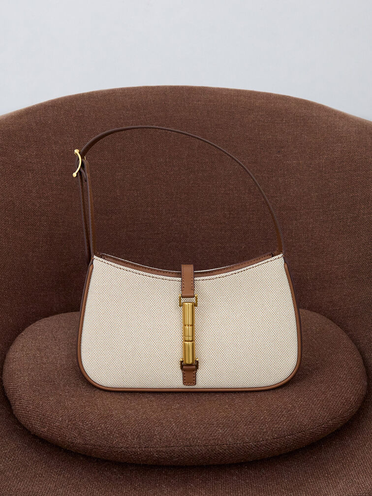 Cesia Canvas Metallic-Accent Shoulder Bag, Chocolate, hi-res