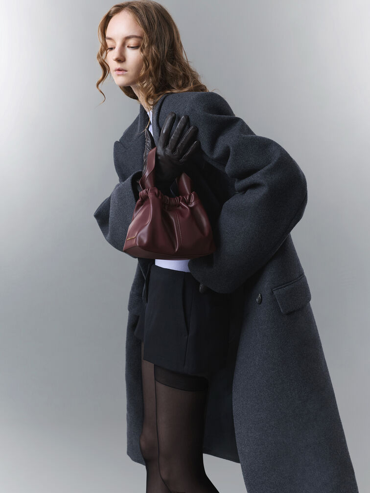 Ally Ruched Chain-Handle Bag, Wineberry Red, hi-res