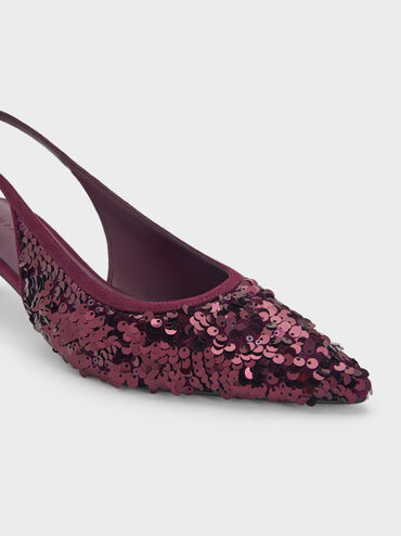 Ruthie Sequinned Slingback Pumps, Burgundy, hi-res