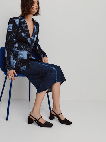 حذاء ماري جين بكعب عريض ومقدمة مربعة وخامة بوليستر معاد تدويرها, أسود خشن, hi-res