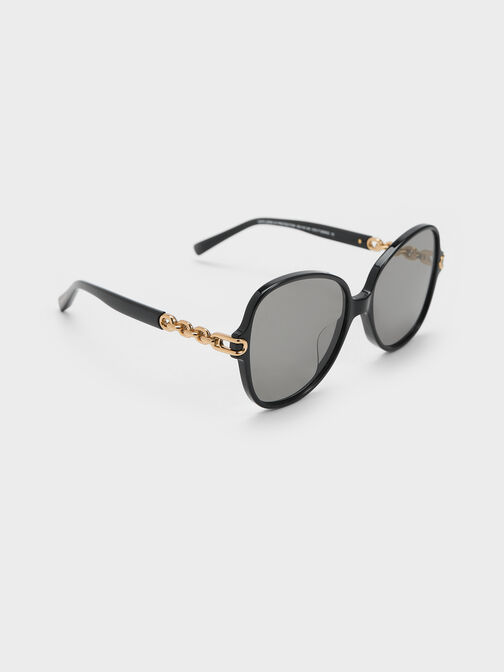 Delaney Chain-Link Butterfly Sunglasses, Black, hi-res