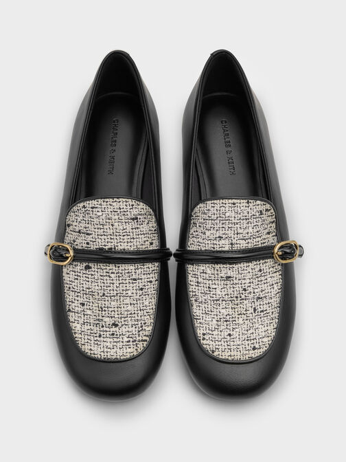 Tweed Two-Tone Buckle-Strap Loafers, Multi, hi-res