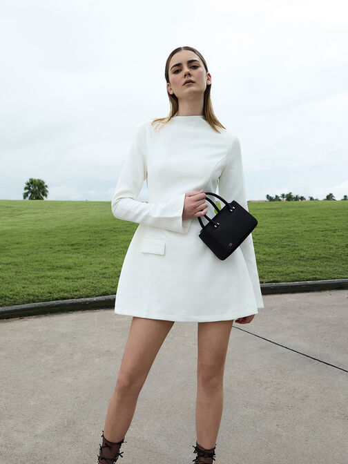 Satin Boxy Tote Bag, Noir, hi-res