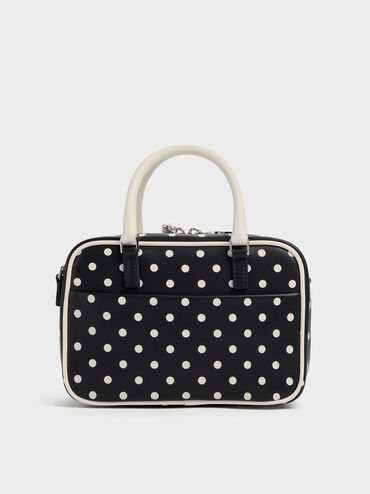 Sianna Polka-Dot Bowling Bag, Noir, hi-res
