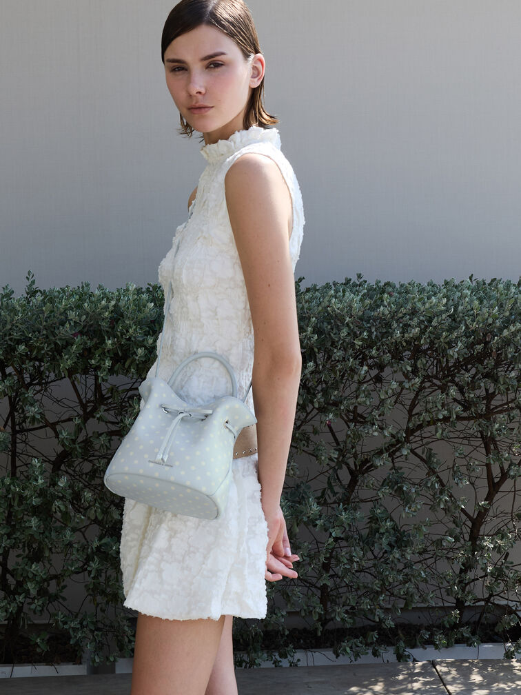 Hazel Polka-Dot Bow Bucket Bag, Sea Salt Blue, hi-res