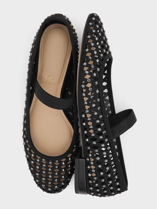 Studded Cut-Out Mary Jane Flats, Black, hi-res