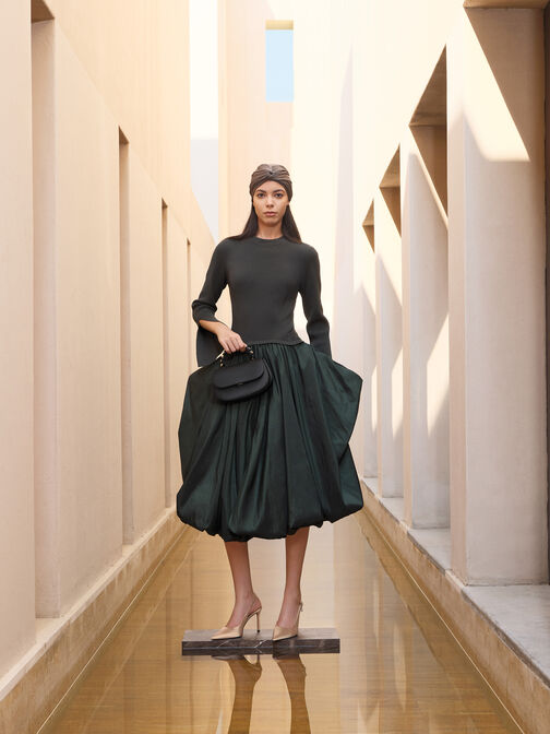 Teardrop-Crystal Pointed Slingback Pumps, Gold, hi-res