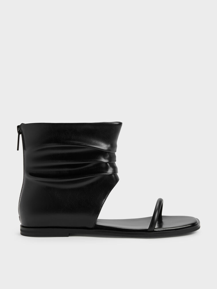 Joplin Ruched Boot Sandals, Black, hi-res
