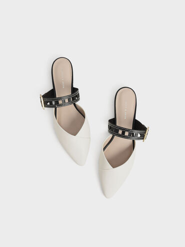 Sepphe Cut-Out Strap Flat Mule Pumps, White, hi-res