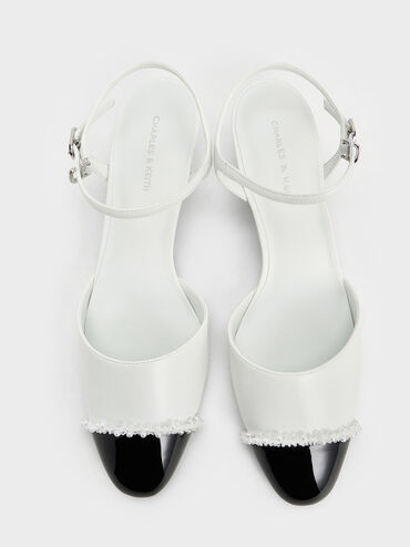Pearl-Embellished Cap-Toe Kitten Heels, White, hi-res