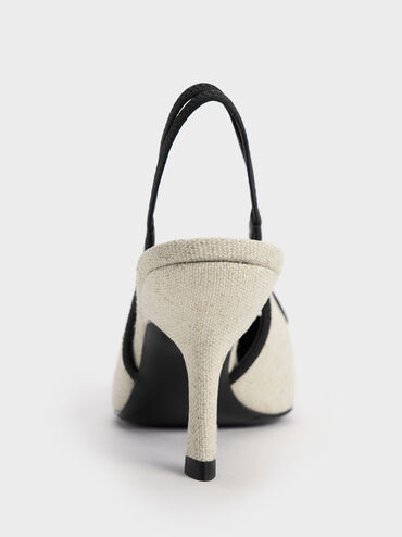 حذاء أنيتا مفتوح من الخلف مصنوع من الكتان بكعب عالٍ ومقدمة مدببة وإبزيم أمامي وحزام حول الكاحل, أبيض طباشيري, hi-res