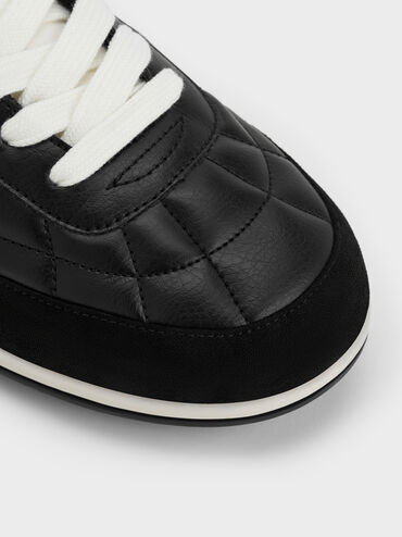 Faux Suede Two-Tone Low-Top Sneakers, Black, hi-res