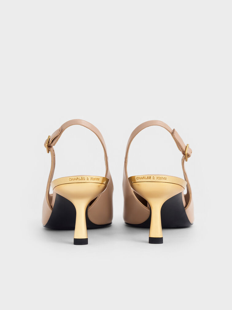 Metallic Kitten-Heel Slingback Pumps, Nude, hi-res