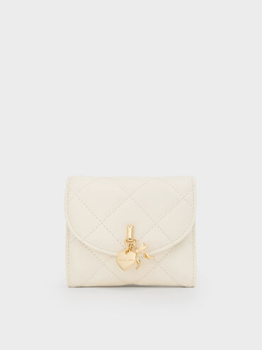 Arrietty Quilted Curved-Flap Wallet, Cream, hi-res