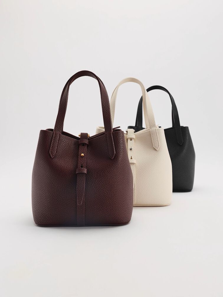 Beryl Belted Bucket Bag, Black, hi-res