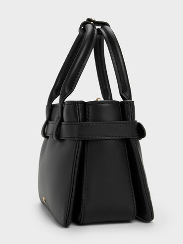 Jody Leather Belted Tote Bag, Black, hi-res
