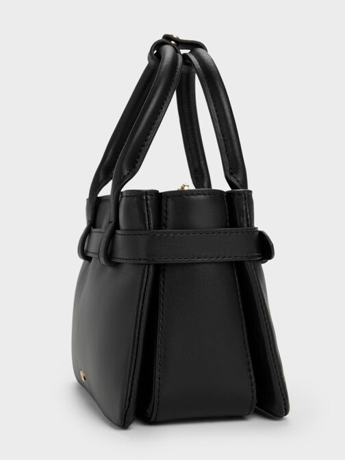 Jody Leather Belted Tote Bag, Black, hi-res