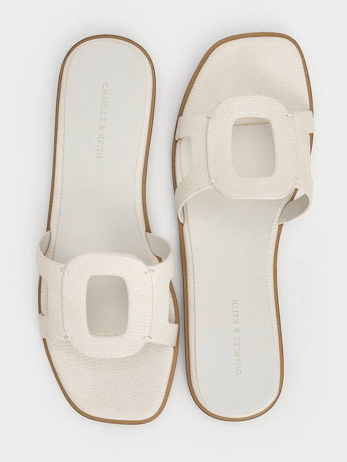 صندل إيزلي مفتوح سهل الارتداء مزين بفتحات ونقشة جلد التمساح, أبيض حيواني, hi-res