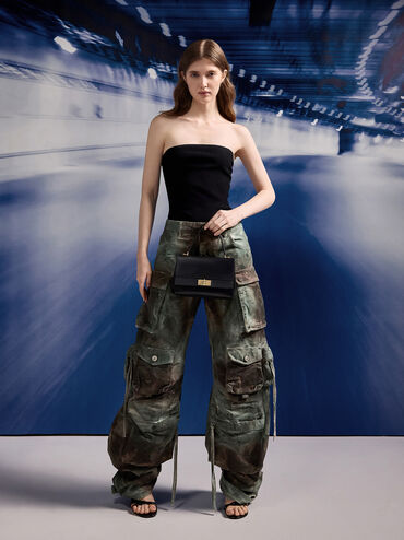 حقيبة ليني بمقبض علوي وحزام سلسلة, أسود, hi-res