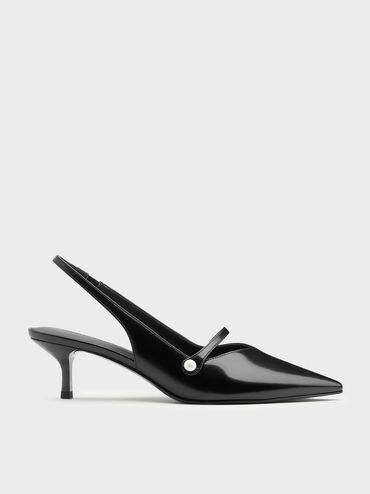 Helena Pearl Slingback Kitten Heels, Black Boxed, hi-res