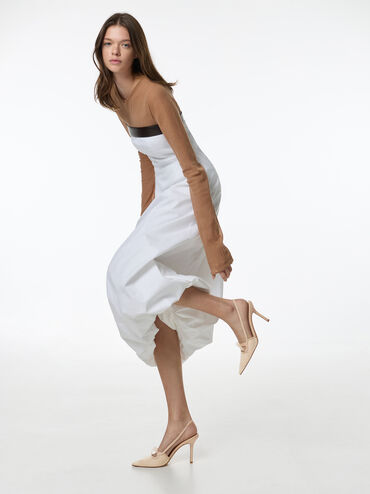 Venetia Mesh Bow Pointed Slingback Pumps, Nude, hi-res