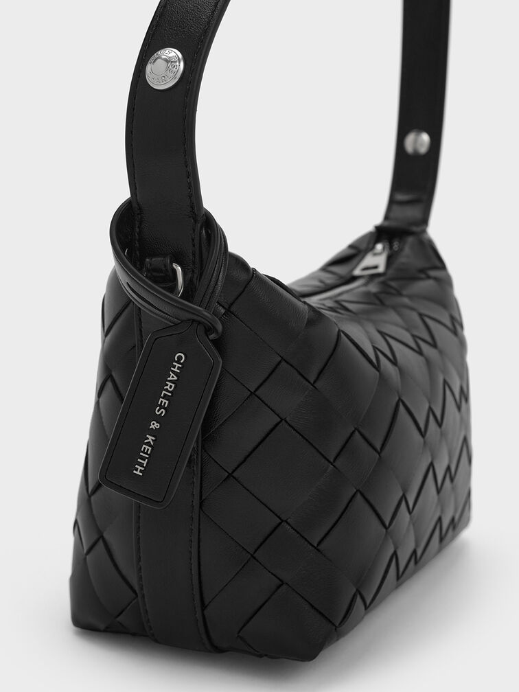 Ivette Woven Shoulder Bag, Noir, hi-res