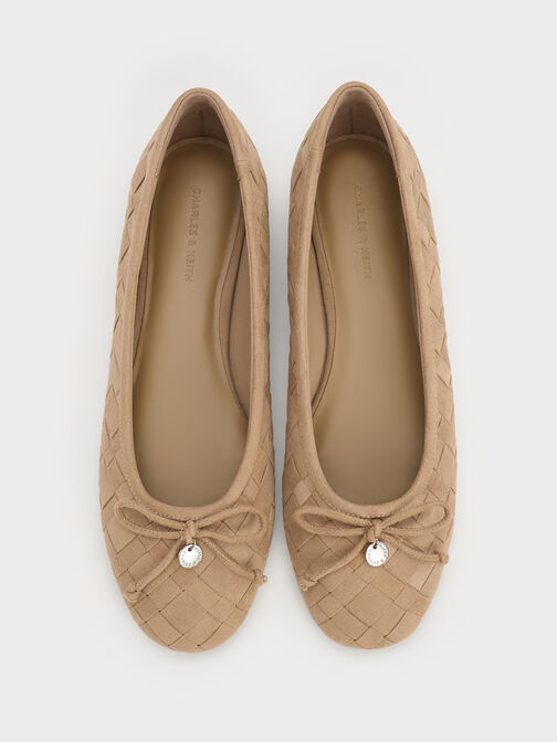 Ivette Faux Suede Woven Bow Ballet Flats, Sand, hi-res