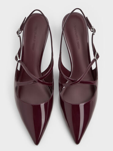 Pauline Patent Crossover Kitten Heels, Maroon, hi-res
