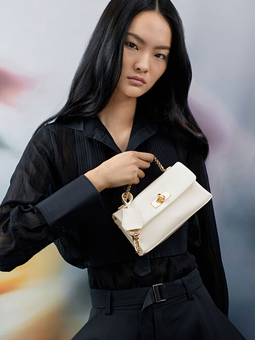 محفظة "كيري" بسلسلة, كريمي, hi-res