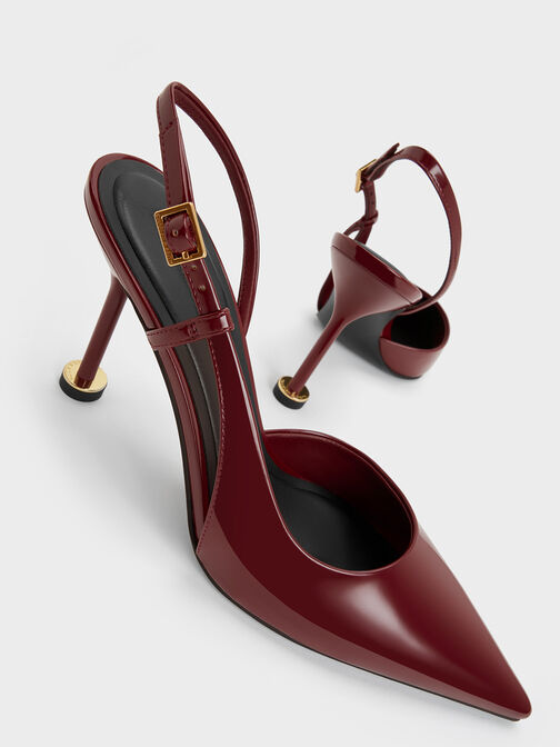 Wynn Patent Pointed-Toe Sculptural-Heel Slingback Pumps, Red, hi-res