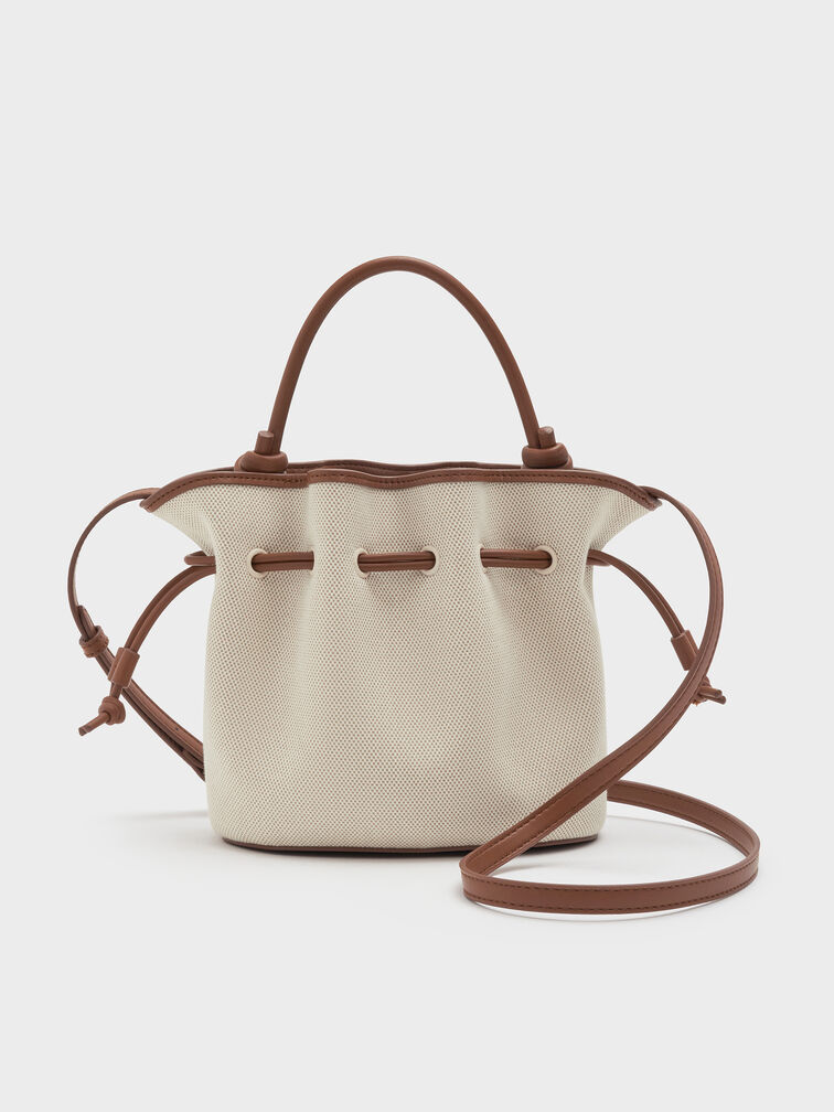 Sammie Canvas Drawstring Bucket Bag, Chocolate, hi-res