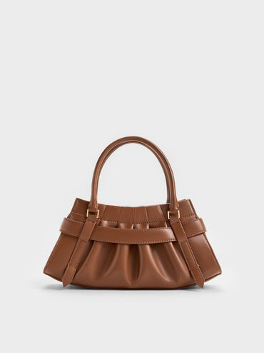 Isolde Belted Ruched Crossbody Bag, Chocolate, hi-res