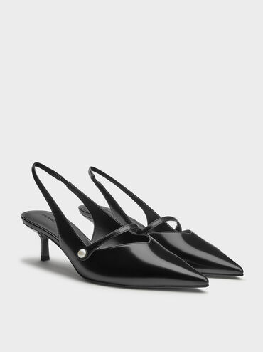 Helena Pearl Slingback Kitten Heels, Black Boxed, hi-res