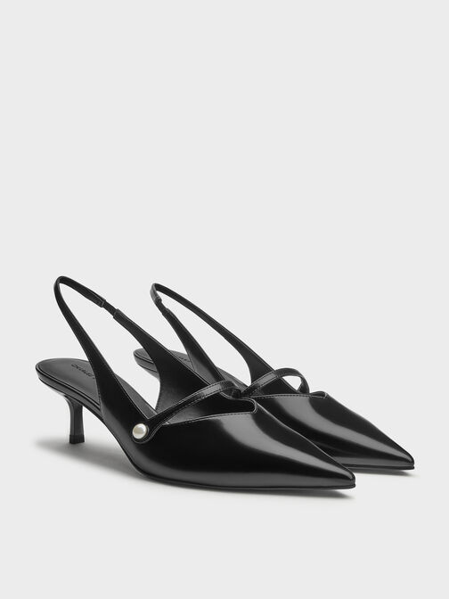 Helena Pearl Slingback Kitten Heels, Black Boxed, hi-res