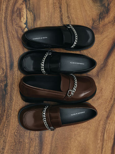 Georgie Chain Loafers, Dark Brown, hi-res