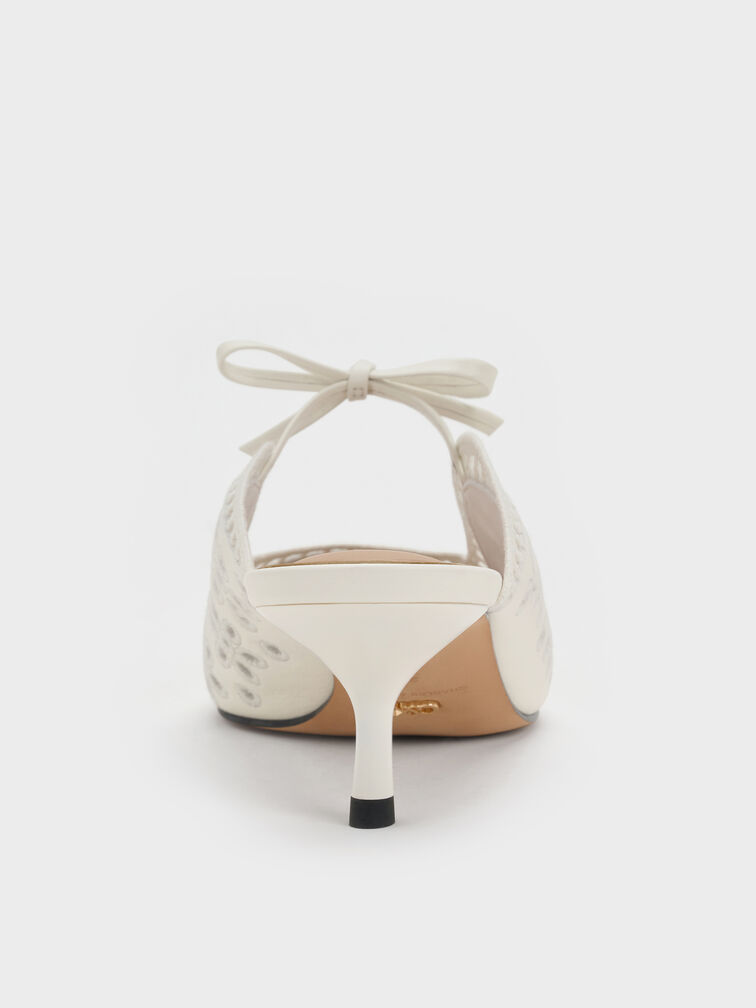 Leather Embroidered Heeled Mules, White, hi-res