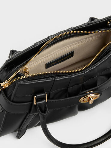 Isolde Belted Ruched Crossbody Bag, Black, hi-res