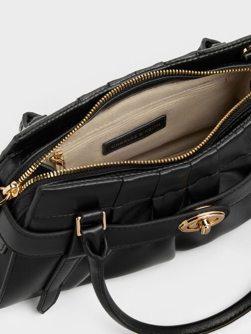 Isolde Belted Ruched Crossbody Bag, Black, hi-res