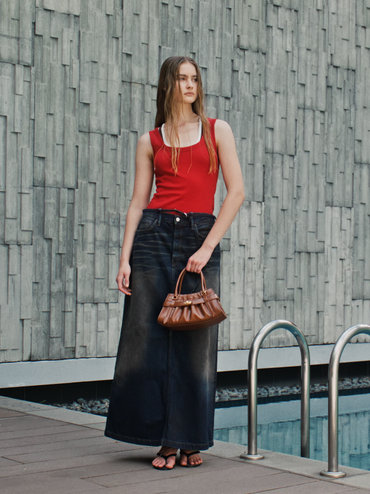 Isolde Belted Ruched Crossbody Bag, Chocolate, hi-res