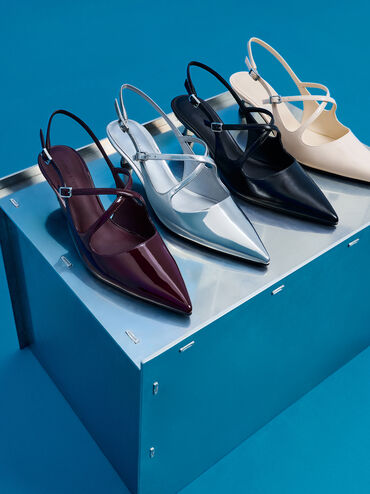 Pauline Patent Crossover Kitten Heels, Chalk, hi-res