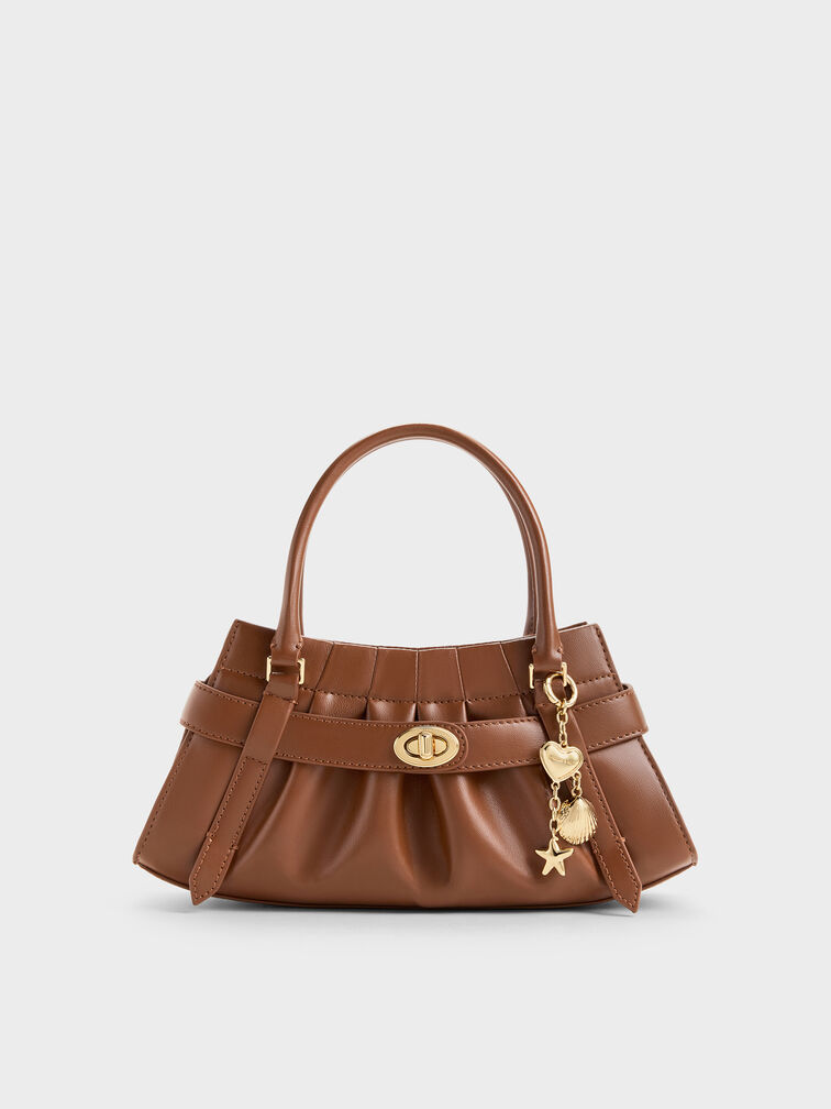 Isolde Belted Ruched Crossbody Bag, Chocolate, hi-res