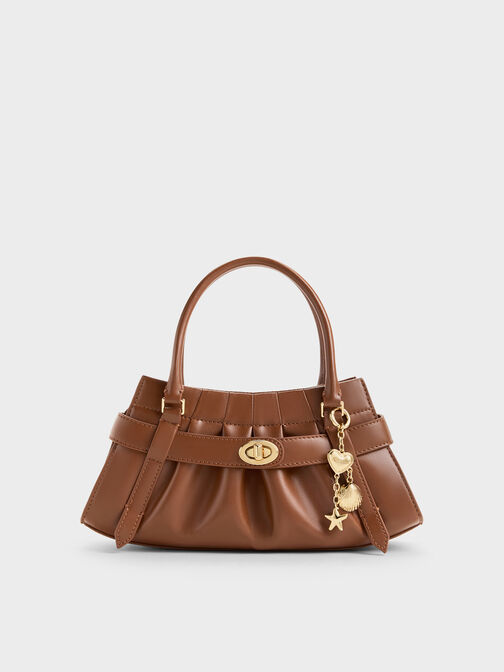 Isolde Belted Ruched Crossbody Bag, Chocolate, hi-res
