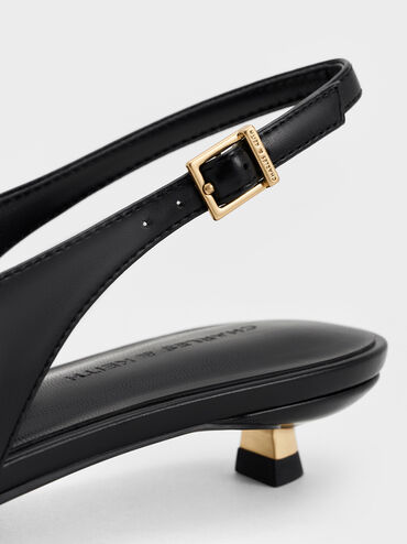 Metallic-Accent Kitten-Heel Slingback Pumps, Black, hi-res