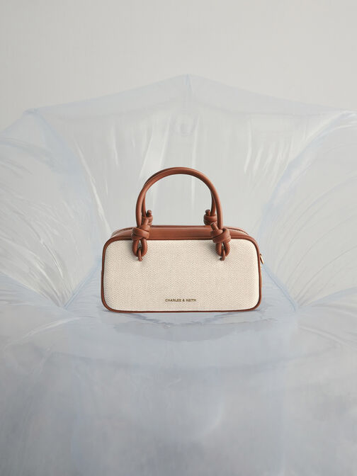 حقيبة مستطيلة سامي من القماش بمقبض مزين بعقدة, رمادي مائل للبني كانفاس, hi-res