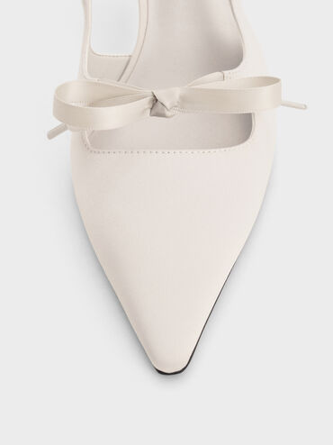 Venetia Satin Bow Pointed Slingback Pumps, Light Grey, hi-res