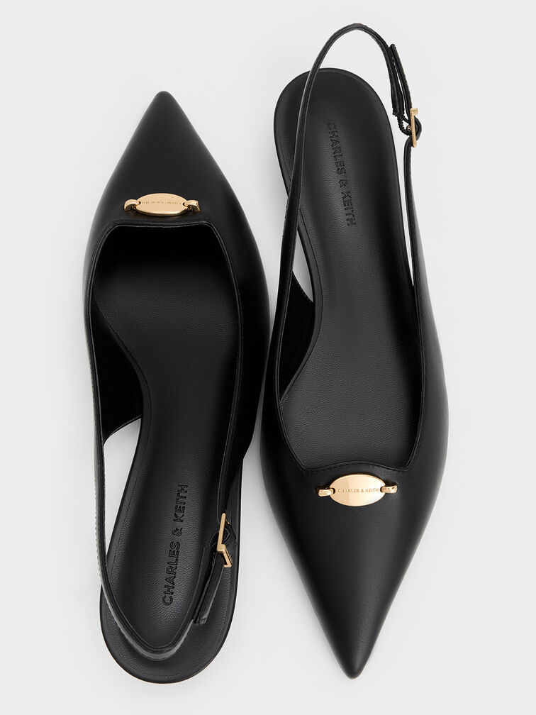 Metallic-Accent Kitten-Heel Slingback Pumps, Black, hi-res