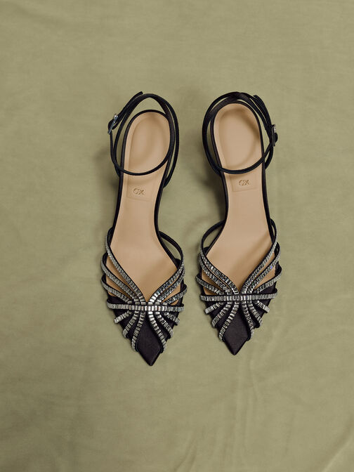 Jaylene Gem Peep-Toe Stiletto Sandals, Black Textured, hi-res
