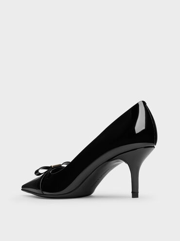 Dorian Patent Bow Pointed Stiletto Pumps, Black Patent, hi-res