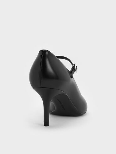 حذاء كعب ماري جين بكعب رفيع ومقدمة مدببة, أسود, hi-res